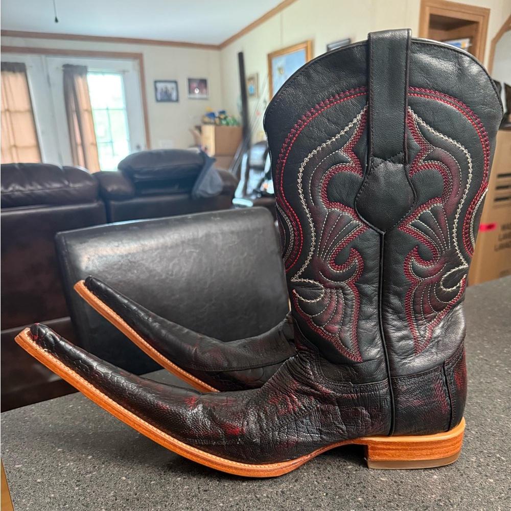 Los Altos Black Cherry Genuine Ostrich Leg western Cowboy Boots size 8EE Mens